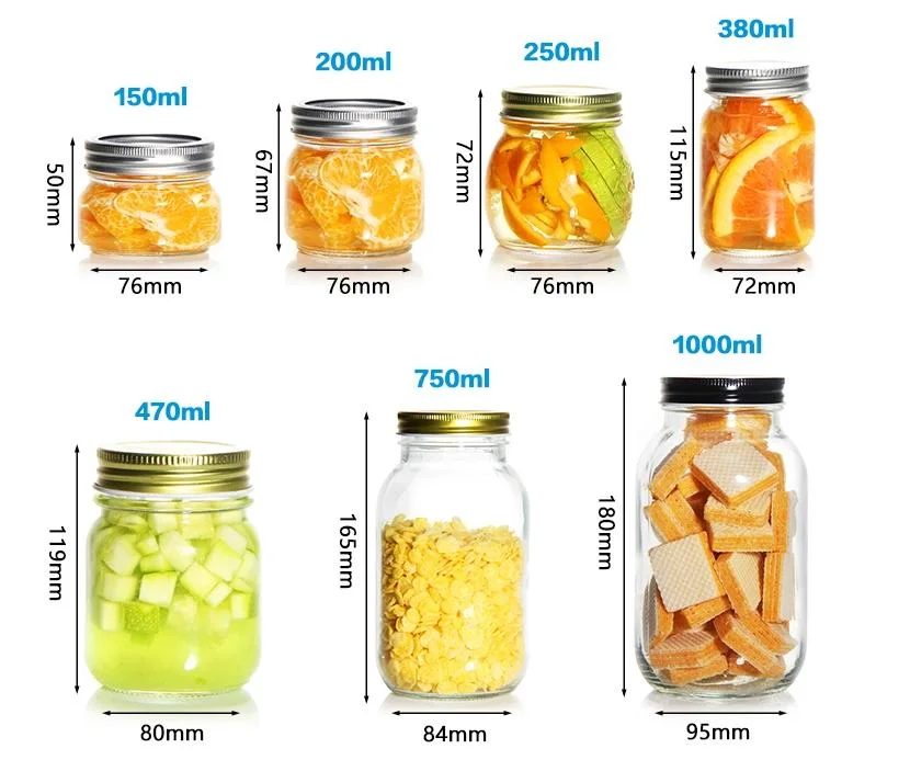 Custom Clear Regular Mouth Glass Mason Jars 32 Oz with Lid 1000ml 1l Storage Jars for Canning Peanut Honey Pickles