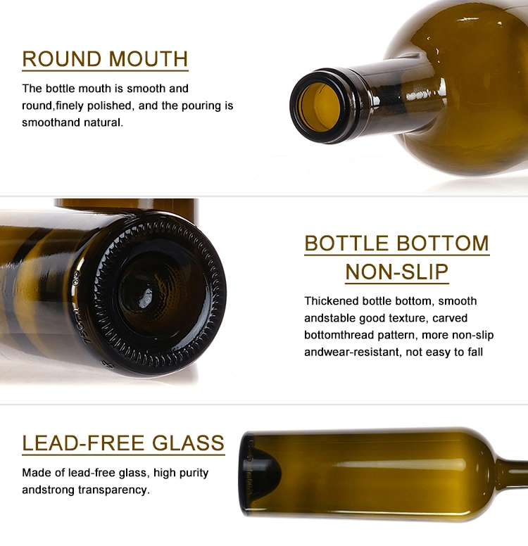 High Quality 187ml 375ml 750ml 1000ml Glass Wine Bottle for Bar and Home