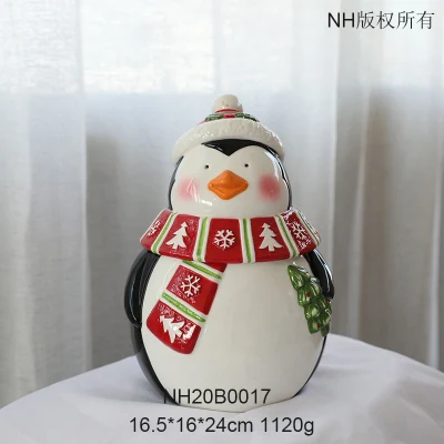 Recipiente de cerámica para dulces de Papá Noel con tapa, tarro de galletas con diseño de muñeco de nieve y alce de pingüino para fiesta, tienda de regalos para el hogar