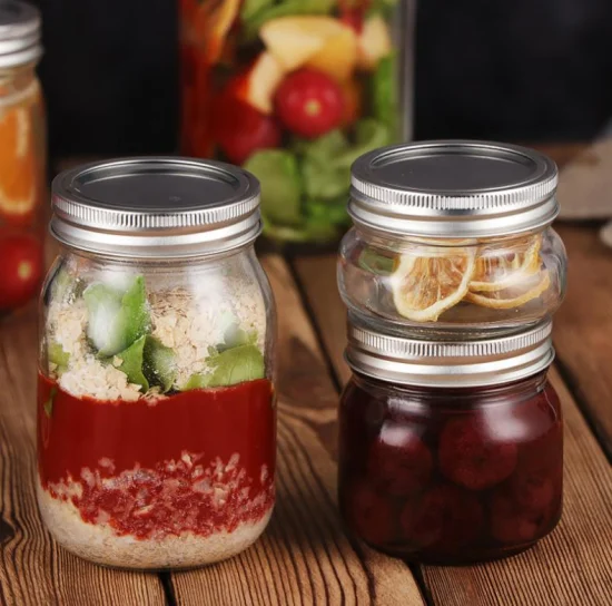 Mason Jars Frascos de vidrio de boca ancha con tapa y bandas de sellado Contenedor hermético para encurtidos, enlatados, velas, avena durante la noche, conservas de frutas, mermelada o gelatina